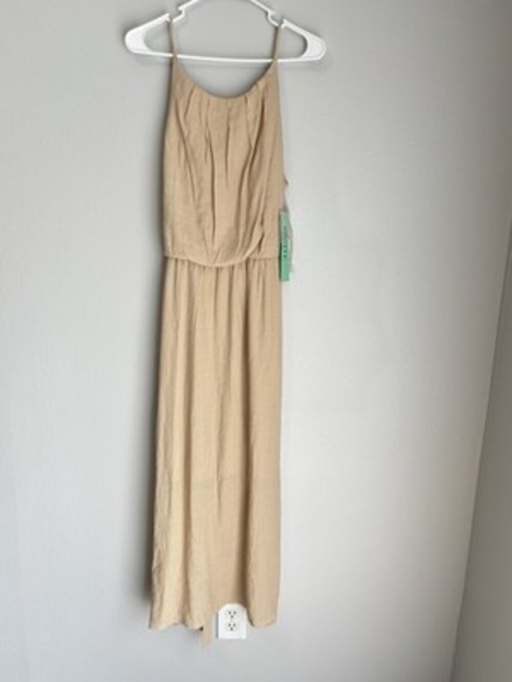 Tacera PXL Sleeveless Strappy Scoop Neck Pleated Belted Maxi Dress Beige